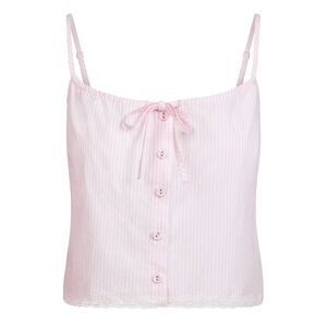 NWT SKIMS Cotton Poplin Cami pink stripe pattern Crop Top XL Pastel